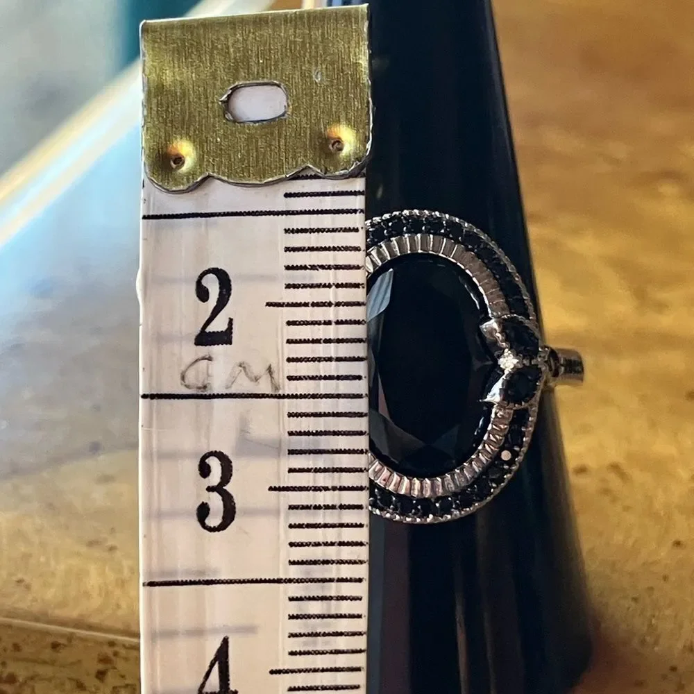 Natural Black Spinel Sterling Silver Ring Size 10